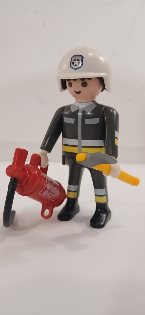 PLAYMOBIL Male Figure Fireman Extinguisher Hose Ax Police Officer Cap Helmet